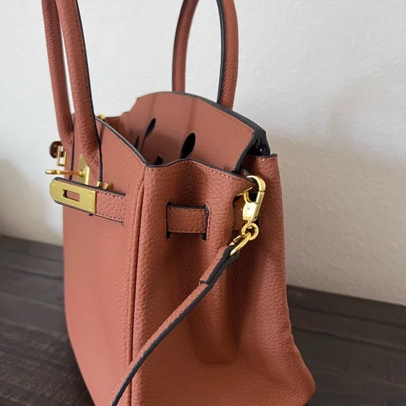 Tan Structured Satchel with Gold Hardware - Picture 2 of 11